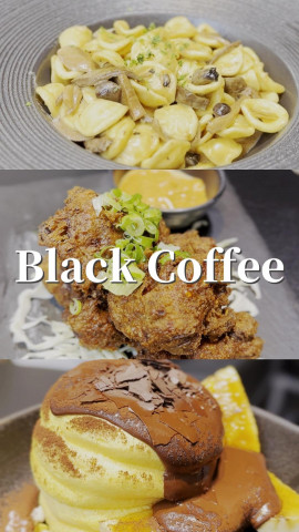放假同朋友去咗旺角，於是就去咗Black Coffee食咗個late lunch，Black Coffee真係顧名思義一間全黑嘅Cafe，由外面嘅落地大玻璃，到裡面嘅裝修設計，都係全黑色。雖然唔係lunch hour去，但都等咗一陣先有位～
